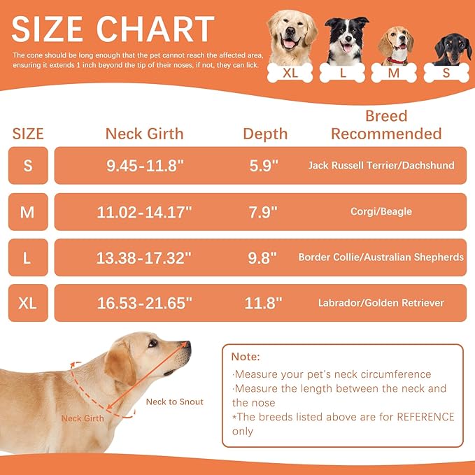 ASENKU Dog Cone Collar, Soft Adjustable Cone for Dogs to Stop Licking, Lightweight Recovery Dog Cone After Surgery, Pet E-Collar for Small, Medium & Large Dogs(Orange, XL)