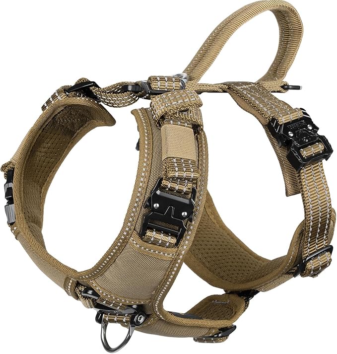 ICEFANG Dog Strap Harness with All-Metal Hardware,for Small Sized Dog,K9 Vest,Y-Shape Soft Padding,Adjustable Pet Harness,No-Pull Front Leash Clip (Small (Pack of 1), Brown)