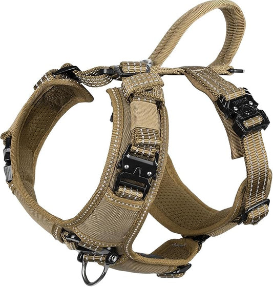 ICEFANG Dog Strap Harness with All-Metal Hardware,for Small Sized Dog,K9 Vest,Y-Shape Soft Padding,Adjustable Pet Harness,No-Pull Front Leash Clip (Small (Pack of 1), Brown)