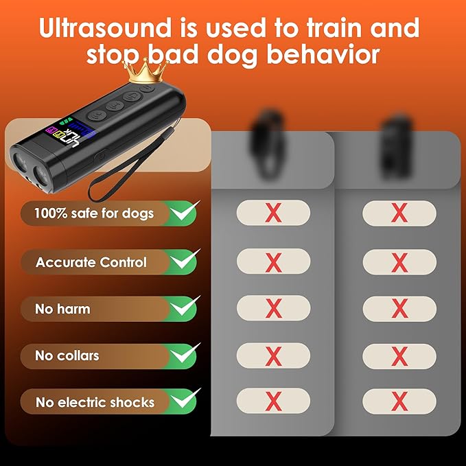 Dog Bark Deterrent Device – 65FT Range Anti Barking Device for Dogs, Stops Neighbor’s Dog Barking with 3 Ultrasonic Frequencies (25/30/40kHz) & 5 Sound Modes, for Indoor & Outdoor Training