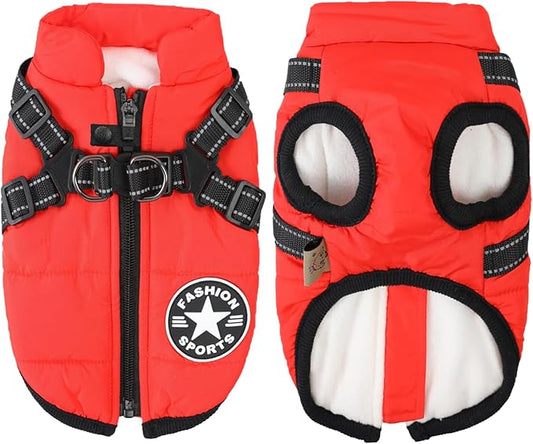 Aiboria Dog Jacket Dogs Vest Coat Windproof Warm Pet Fleece Dog Sweater Padded Vest with Chest Strap Harness Red 4XL