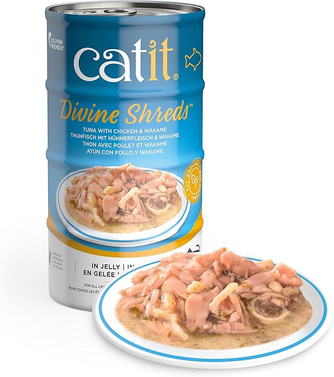 Catit Divine Shreds in Jelly, Premium Wet Cat Food, Tuna with Chicken & Wakame