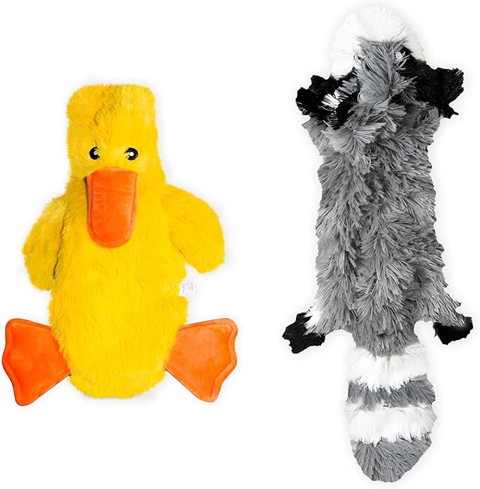 FGA MARKETPLACE Racoon-Duck Flat NO Stuffing NO Squeak Plush Dog Toy, Funny Style Will Entertain Your Pet for Hours, Recommended for Small and Medium Dog 21 INCH Long