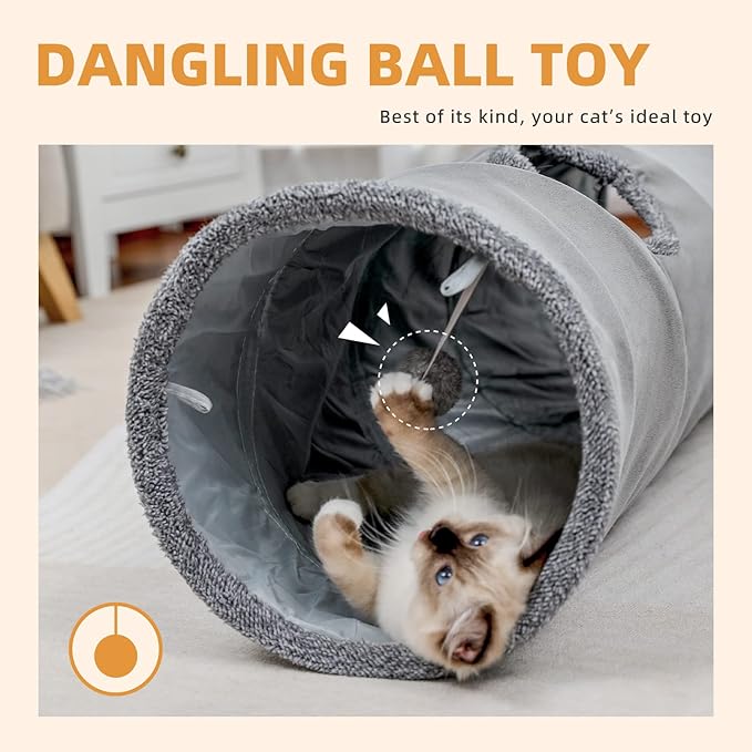 PAWZ Road Cat Tunnel 51 Inches Long Cat Toys Collapsible Tunnel 12 Inches in Diameter Large Cats Tube for Big Cats,Rabbits and Puppy- Large