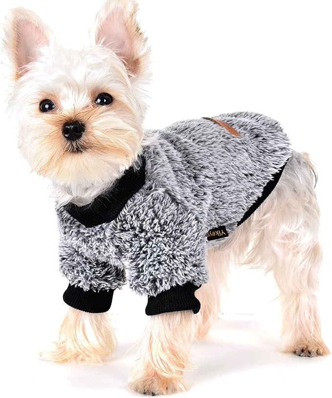 Dog Sweaters for Small Dogs Girl Male Dog, Sweater, Soft Fleece Pet Winter Clothes Boy Girl, Fuzzy Sweatshirts Flannel Jacket Puppy Coat(S, Black)