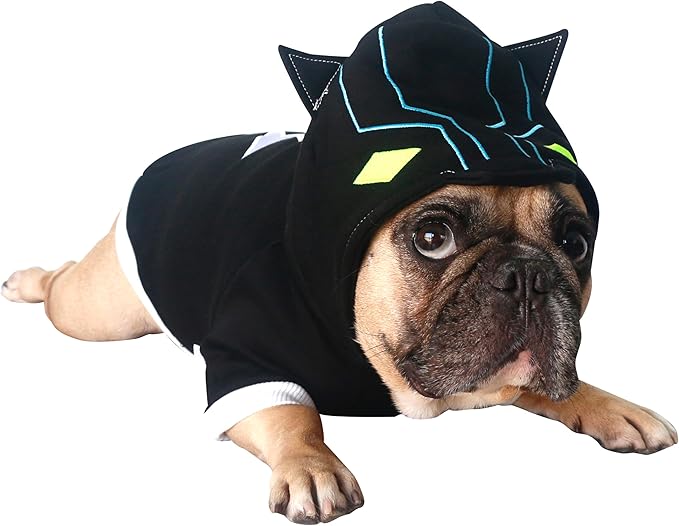 iChoue Black Panther Dog Halloween Costumes Hoodies for French Bulldogs, Pugs, English Bulldogs, Keep Your Dogs Warm and Stylish. Add Fun to Your pet’s Wardrobe, Sure to Turn Heads - Black, Medium