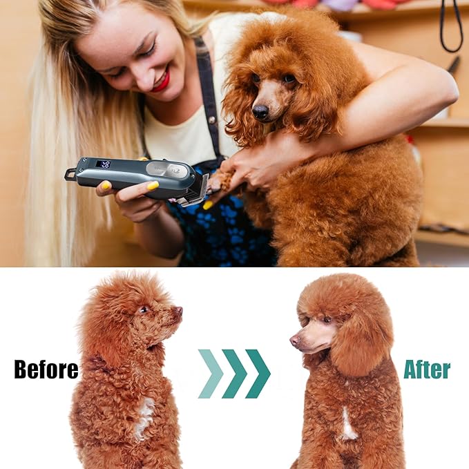 BESTBOMG Professional Dog Grooming Clippers for Thick Heavy Coats Low Noise High Power Rechargeable LED Display Cordless Pet Shaver for Small & Large Dogs Cats
