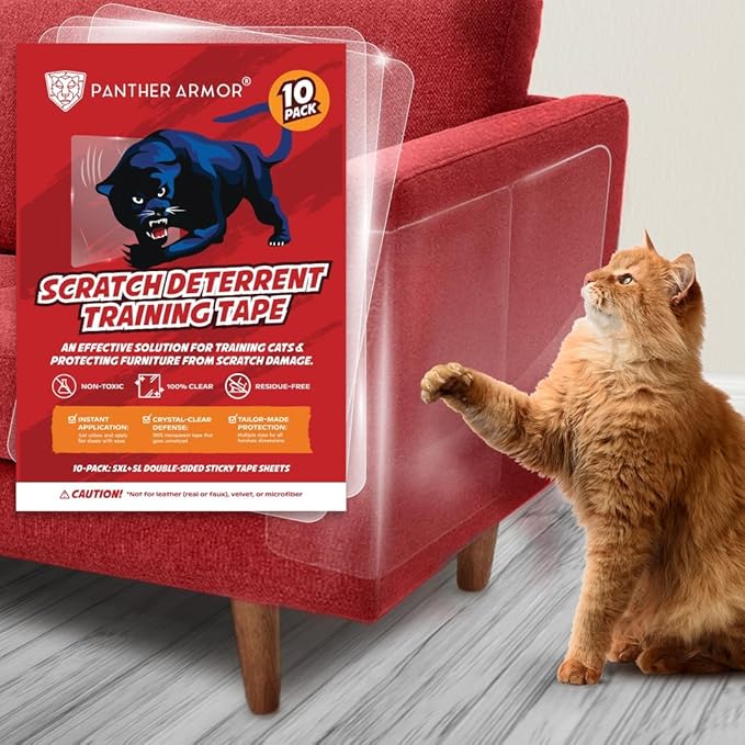 10 Pack Cat Scratch Furniture Protector Tape Sheets – Double-Sided Sticky Training (5 XL, 5 Large) – Anti-Scratch Couch & Sofa Guard – Clear – Not for Leather, Velvet, Microfiber