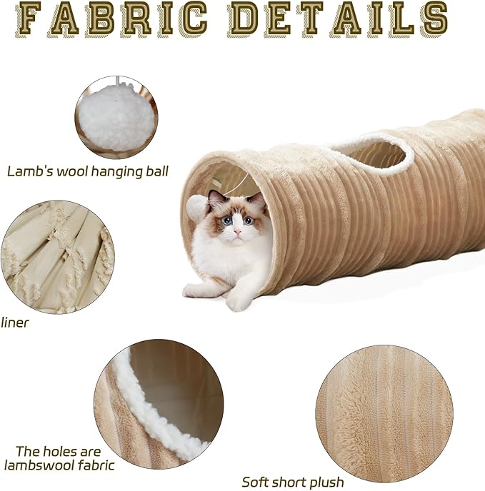 Cat Tunnel for Indoor Cats,Cats Toys Collapsible Tunnel Straight Tube with a Fun Ball and 2 Holes,Cat Play Tunnels,for Rabbits, Ferrets, Puppies & Small Pets,Diameter 9.8 Inch