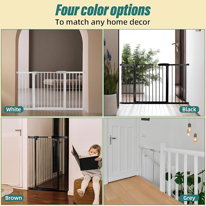 29-57" Dog Gates for Doorways No Drilling, Pet Gate Indoor, 30" Tall Metal Walk-Thru Gate, Easy One-Hand Open, Extensions & Wall Mounts Included (White, 57" W x 30.5“H)
