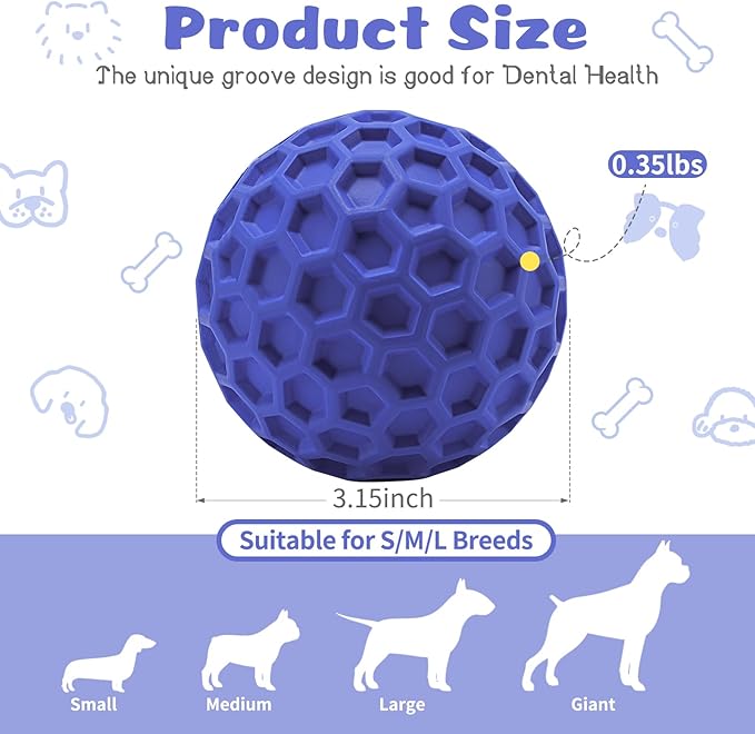 HIPPIH Indestructible Squeaky Dog Toys, Interactive Dog Balls 2 Pack, Chew Toys for Aggressive Chewers, Natural Rubber Puppy Toy for Large/Medium Dogs, Tough Puppy Teething Toy, Relieve Anxiety