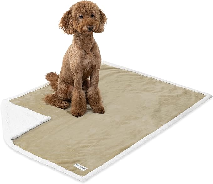 PetAmi Waterproof Dog Blanket for Queen Bed Large XL Dog Throw for Couch Cover Leakproof Furniture Protection, Sherpa Fleece, Reversible Soft Washable 90x90 Taupe