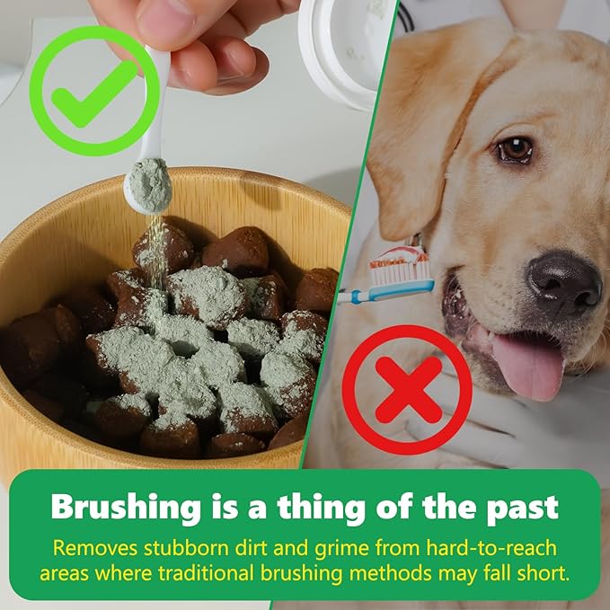 ALIVO Dental Powder for Dogs Teeth Cleaning, Dog Breath Freshener Powder with Probiotics Improve Bad Breath, Plaque & Tartar, Supports Healthy Mouth - Pets Dental Care Supplement - 30g