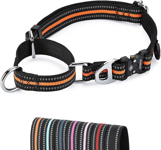 Martingale Dog Collar Reflective Nylon Soft Cushion with Alloy Buckle Dog Collar Martingale Small Medium and Large Dogs (Large, Orange)