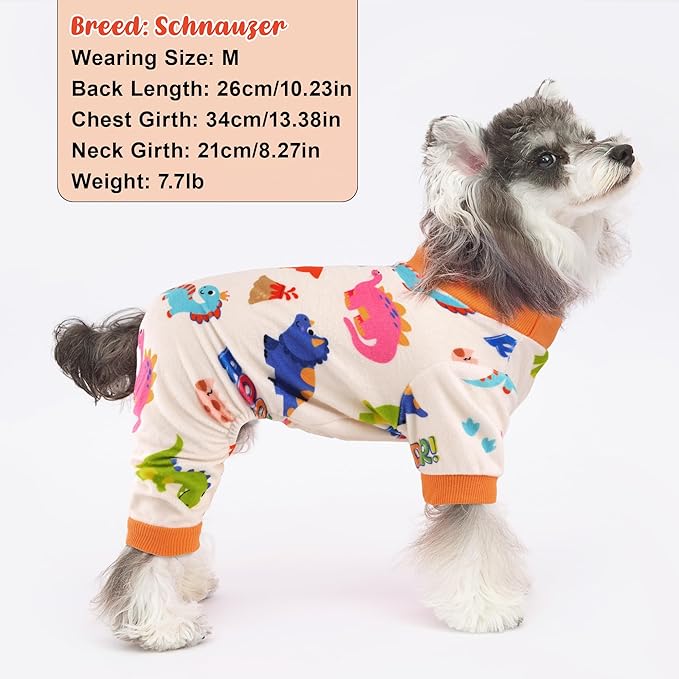 Dog Pajamas Soft Lightweight Dog Onesies Outfit Clothes for Small Medium Large Puppy Pjs for Pet Boys Girls Dogs Cats (S (Back: 10",Chest: 14", Neck: 9.5"), Dinosaur)