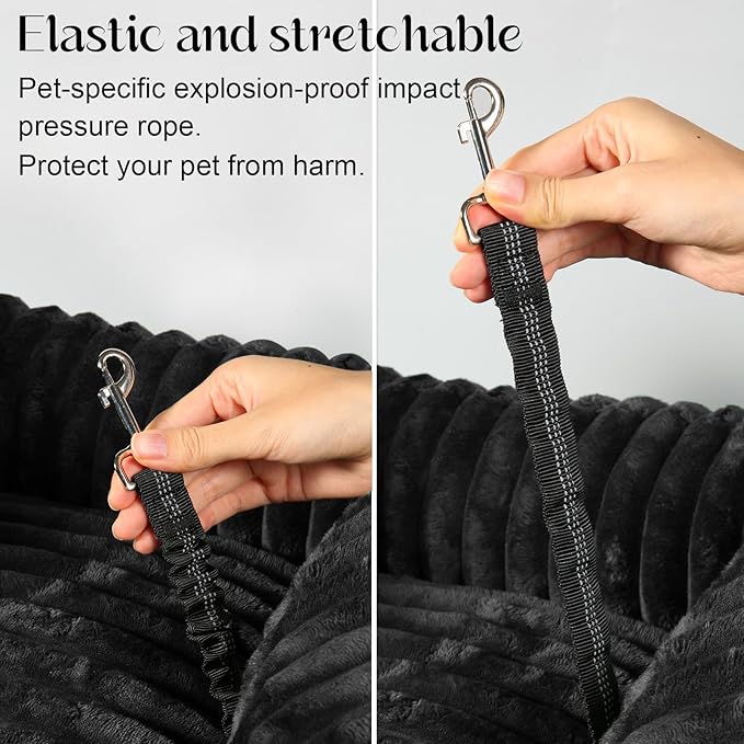 Dog Car Booster Seat, for Small Dogs Under 30 lbs, Detachable Washable Travel Bed with Storage Pockets and Safety Belt (Black, Medium)