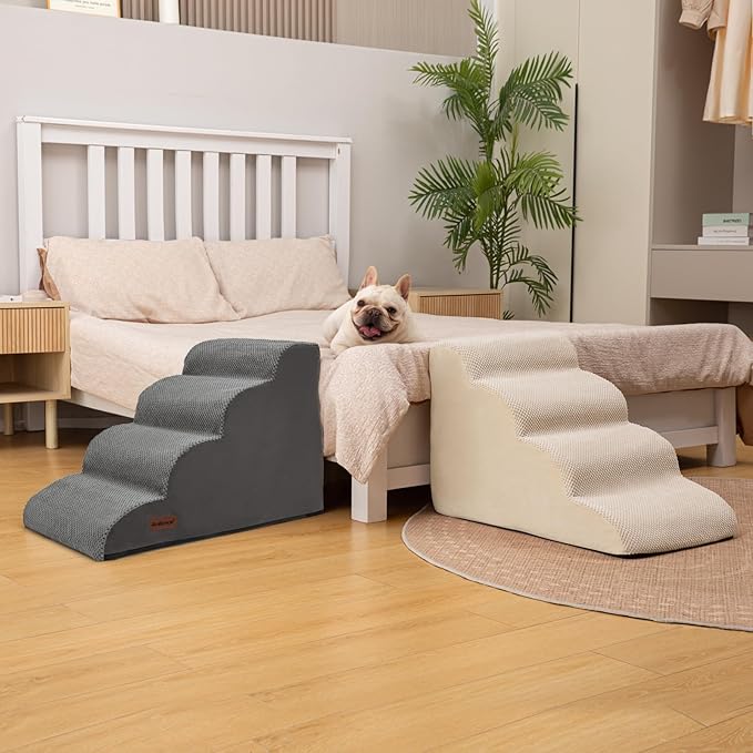 Dog Stairs Ramp for Bed and Couch,4 Step Dog Steps for Small Dogs,Pet Stairs with Non-Slip Bottom for Old Cats,Indoor Pet Steps,Comfort,Durable,17.4" H,Grey