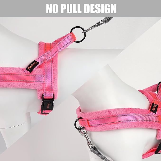 Didog Soft Flannel Padded Dog Vest Harness, No Pull/Quick Fit Reflective Dog Strap Harness, Easy for Training Walking (XS:Chest 15-18", Pink)