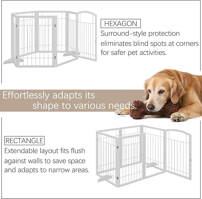 Vantas Folding Pet Gate 144" Wide, 30" Tall No-Assembly Metal Dog Gate, Freestanding Wire Pet Gate, Pet Puppy Safety Fence, Extra Wide with 2PCS Support - White