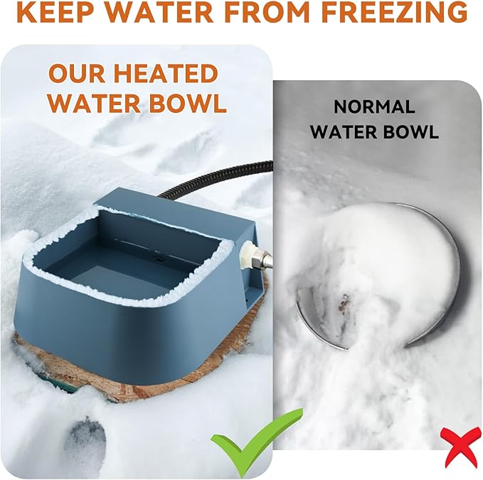 NAMSAN Automatic Water Dispenser for Dogs with Heater, Outdoor and Indoor, 2L Heated Water Bowl, Heated Watering Trough for Cats Chickens Rabbits Birds Bath Auto-Fill