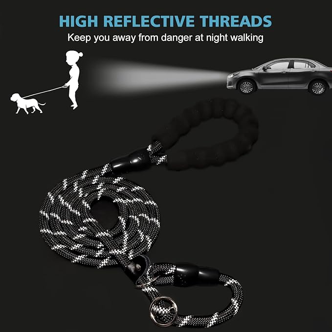 Slip Leads Dog Leash - 4/5/6/8/10 FT Heavy Duty Training Leashes - Reflective & Comfortable Handle for Small Medium Large Dogs (1/2''- 4FT, Black)