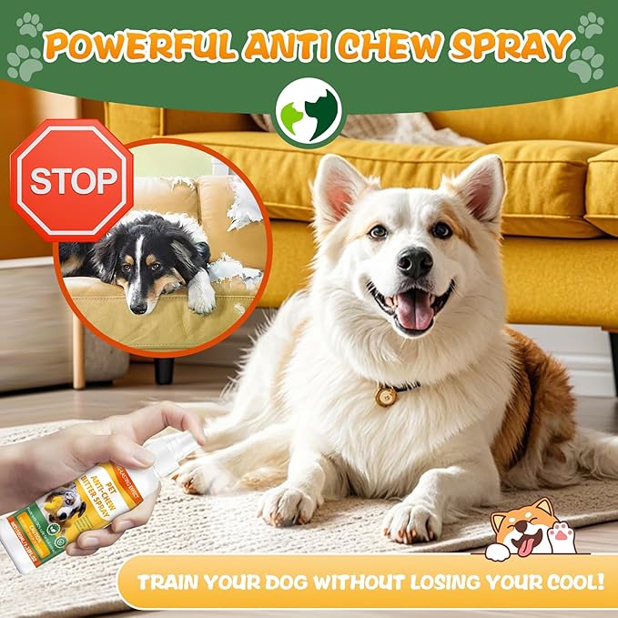 No Chewing Spray for Dogs, Anti-Chew Bitter for Dog Behavior Training Aid Spray, Natural Ingredients, Protect Furniture Shoes Belongings, Stop Chewing, Licking, Biting for Dog Deterrent Spray