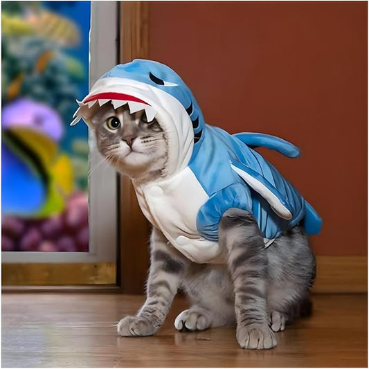 NACOCO Dog Shark Costume Cute Pet Clothes Halloween Holiday Coat Hoodie for Cats and Dogs (Blue, S)