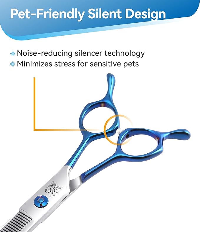 Fenice Peak Curved Thinning Shears Dog Grooming with Coating 440C Stainless Steel, 7 inch Professional Thinning Shears for Dogs，25 Degree of Curved Blade，Durable Smooth Motion & Cut for Dogs and Cats