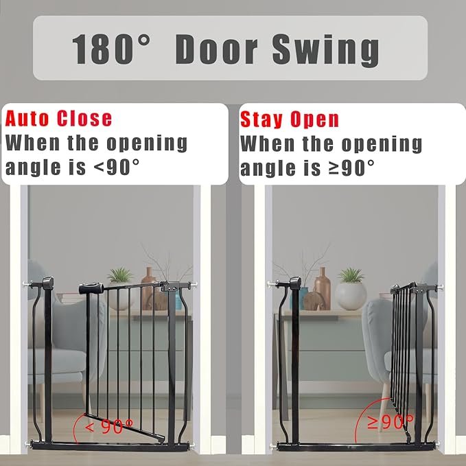 Heavy Duty Baby & Pet Safety Gate - Extra Wide 76.4-81.1 Inch, Black Metal, Pressure Mounted, Walk-Through