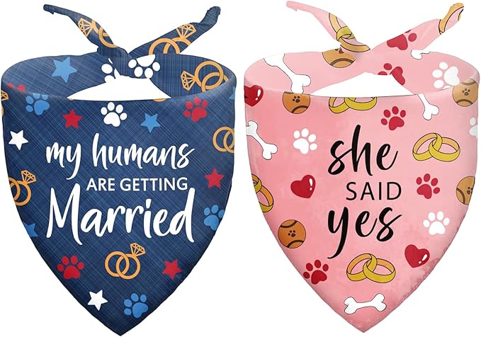 Engagement Gifts, Wedding Dog Bandanas 2 Pcs, Pet Scarf for Dog Girl, Getting Merried Triangle Puppy Scarf Kerchief Bandana, Small Medium Pet Dogs On Engagement Party Decorations for Dogs Lovers