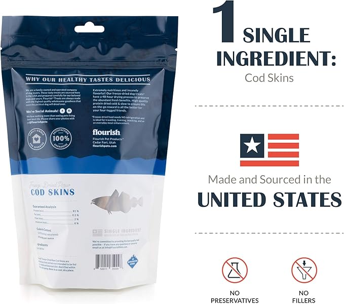 Freeze-Dried Raw Pet Treats for Dogs, Cod Skin Chews (6 Count)