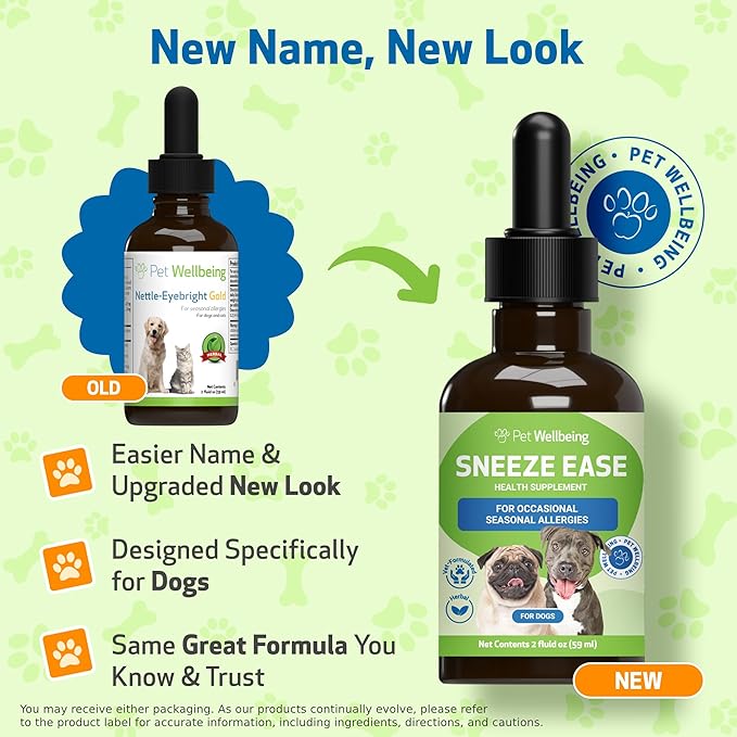 Pet Wellbeing Sneeze Ease for Dogs - Occasional Sneezing, Seasonal Allergies, Nose & Eye Discomfort, Eyebright, Nettles - Veterinarian-Formulated Herbal Supplement 2 oz (59 ml)
