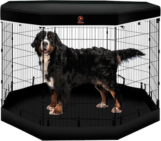 PJYuCien Dog Playpen - 8 Panels 42 inchH Metal Foldable Exercise Pen, Pet Fence Puppy Crate Kennel Indoor Outdoor with Top Cover & Bottom Pad for Medium Large Pets Black…