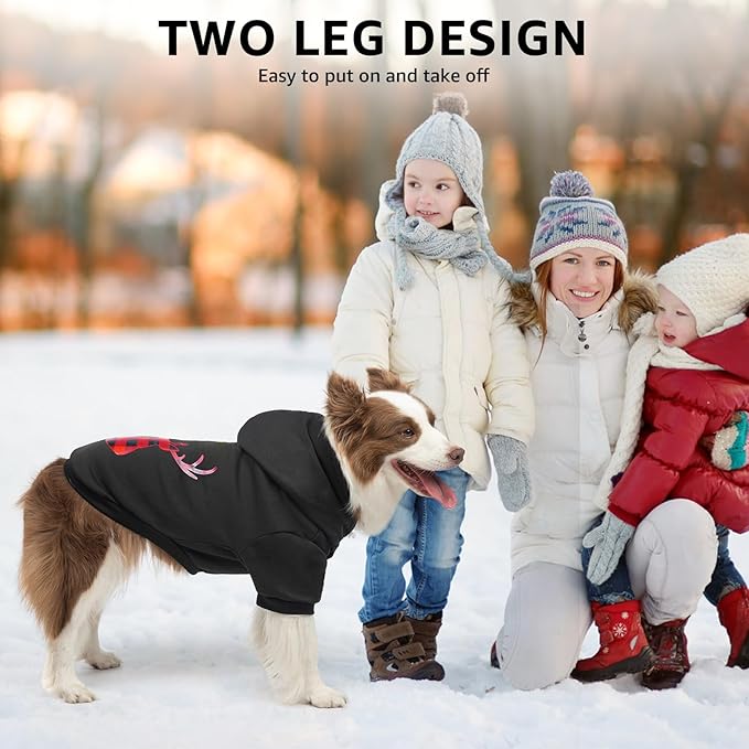 SCENEREAL Christmas Dog Hoodie with Leash Hole, Warm & Soft Fleece Pet Sweater & Sweatshirt for Small Medium Large Dogs, Xmas Elk Print Pets Clothes Cold Weather Costume, M