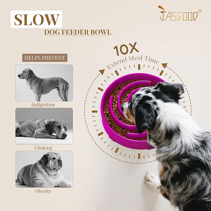 JASGOOD Slow Feeder Dogs Bowl for Large Medium Dogs,Anti-Gulping Pet Slower Food Feeding Bowls Stop Bloat,Preventing Choking