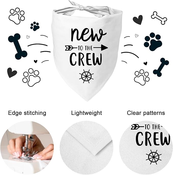 New to The Crew Dog Bandana New Puppy Announcement Gender Reveal Gift for New Owners Puppy Bandana Dog Owner Gifts Soft Triangle Bibs Scarf Accessories for Small Medium Dogs Pets (White)