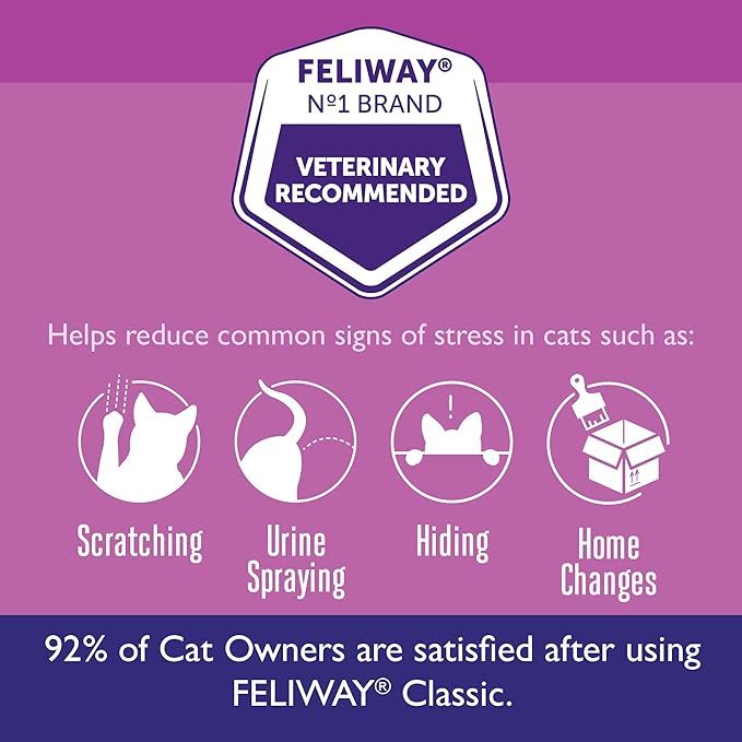 FELIWAY Classic 30 Day Cat Calming Plug In Pheromone Diffuser Starter Kit, 48ml - Helps Reduce Common Signs of Stress in Cats & Kittens, Enhanced Calming