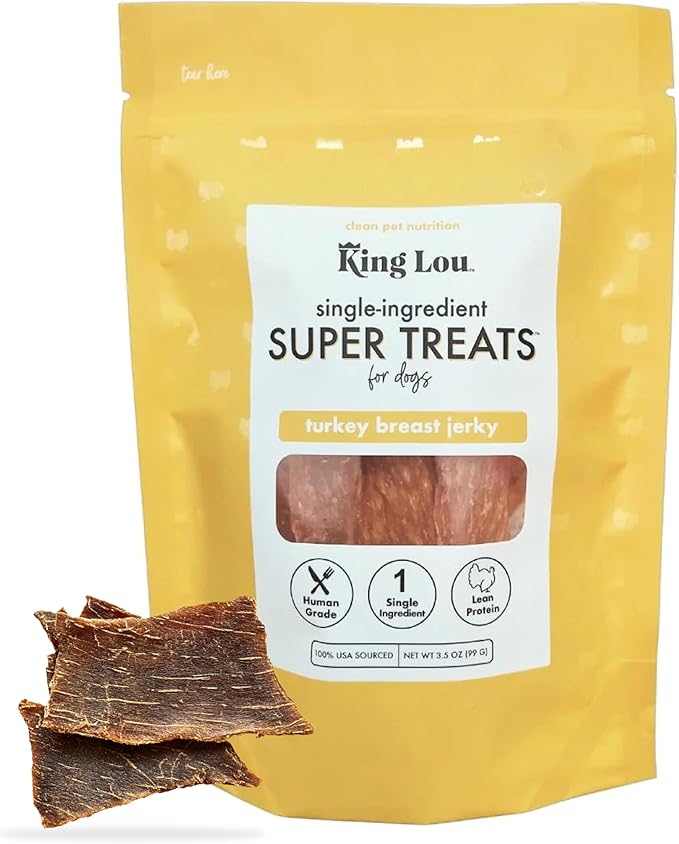 King Lou Pets - Turkey Jerky for Dogs - USA-Made Dehydrated Dog Treats - 1lb Fresh Turkey Breast Prior to Dehydration