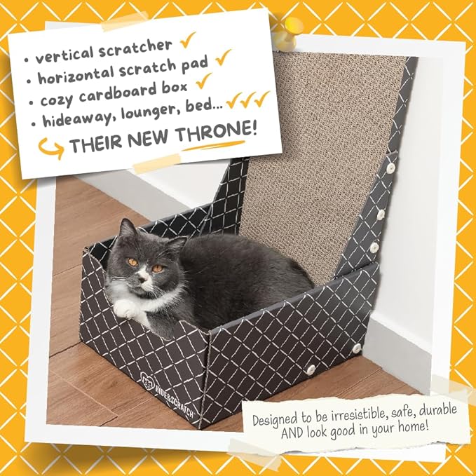 HIDE & SCRATCH 26" L Shaped Cat Scratcher Box - Durable Cat Scratcher for Indoor Cats with Reversible and Refillable Cardboard Scratching Pad