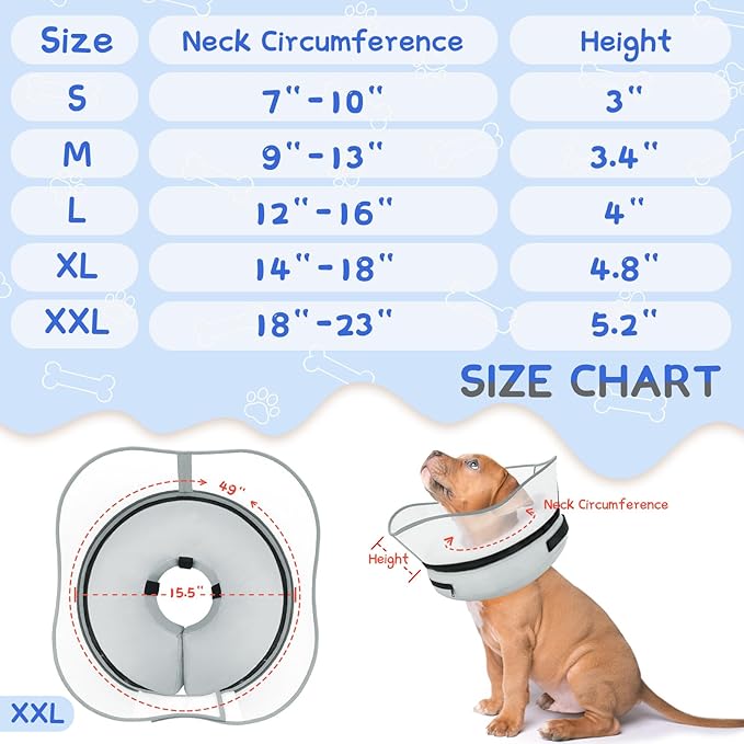 Supet Raised Inflatable Dog Cone Collar to Stop Licking, Soft Dog Cone Alternative After Surgery, Pet Neck Donut Collar for Small Medium Large Dogs