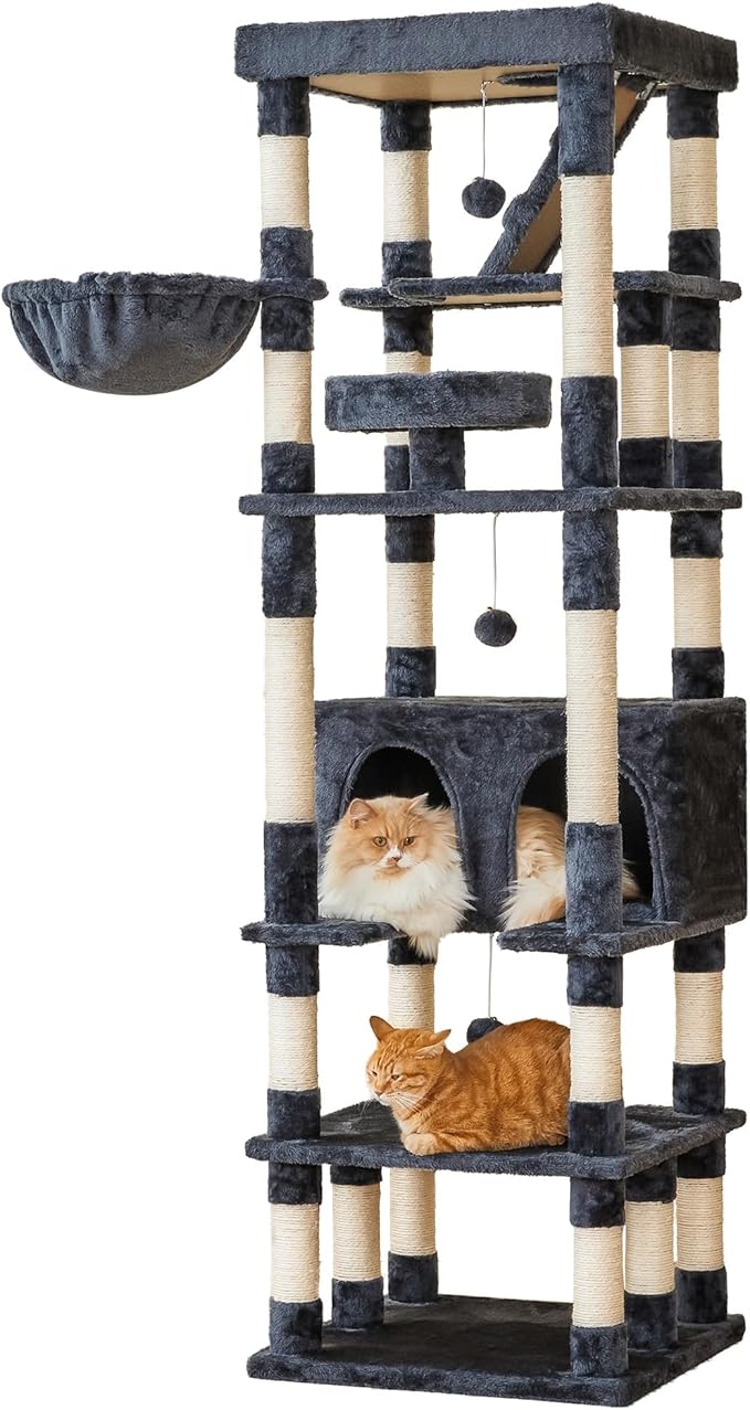 MWPO 74.8 inches Large Cat Tree with Sisal-Covered Scratching Posts & Condo, Tall Cat Tower Entertainment Playground Furniture for Cats & Kittens - Multiple Colors-Smoky Gray