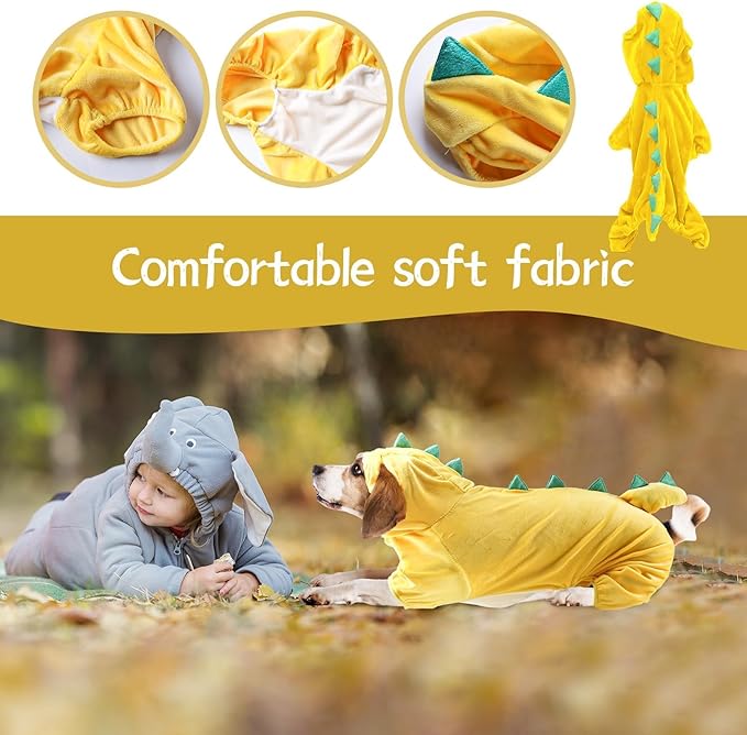 Hotumn Dinosaur Dog Halloween Costume Pet Dino Hoodie for Small Dogs (Small, Yellow)