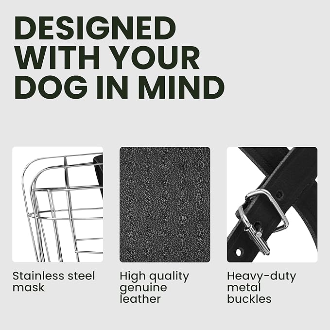 BRONZEDOG Dog Muzzle Adjustable Durable Metal Wire Basket for Large and Extra Large Dogs with Leather Straps Breathable, Drinkable, Training, Prevents Biting (Stainless Steel, Great Dane)