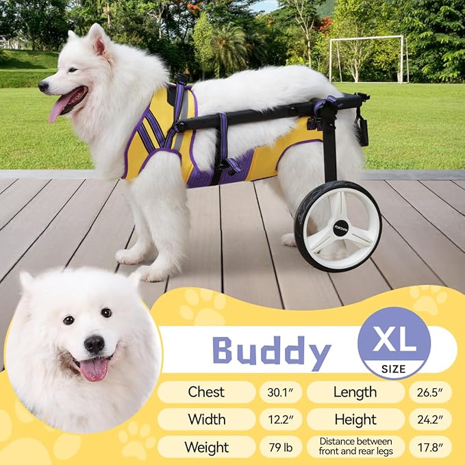 Dog Wheelchair for Back Legs Large Small, Newly Wheelchair for Dogs, Adjustable Dog Carts with Wheels for Disabled Hind Legs, with LED, Leash, Angle-Adjustable All-Terrain Wheels