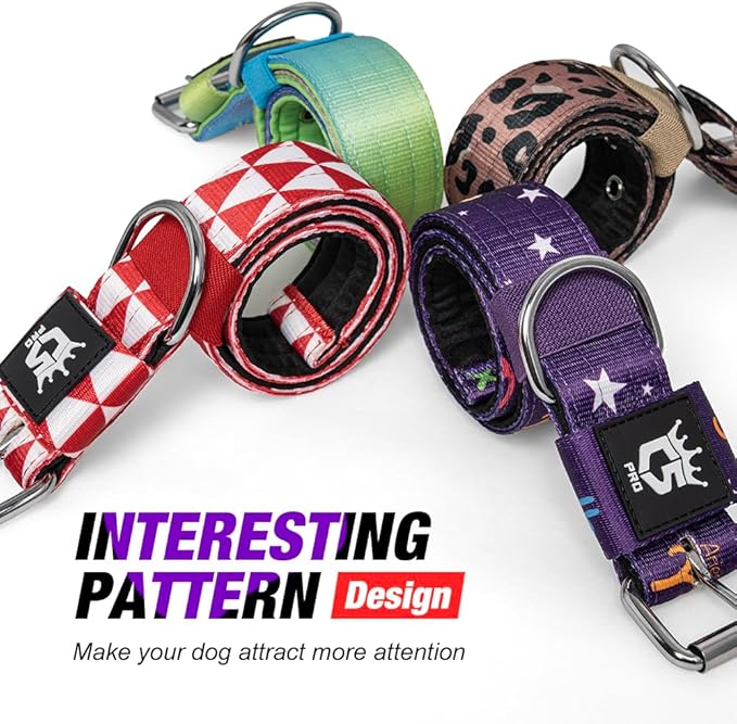 TSPRO Tactical Dog Collar 1.25 Inch Wide Thick Dog Collars with Heavy Duty Metal Buckle, Durable, Strong, Adjustable for Small Dogs (Geometric S)