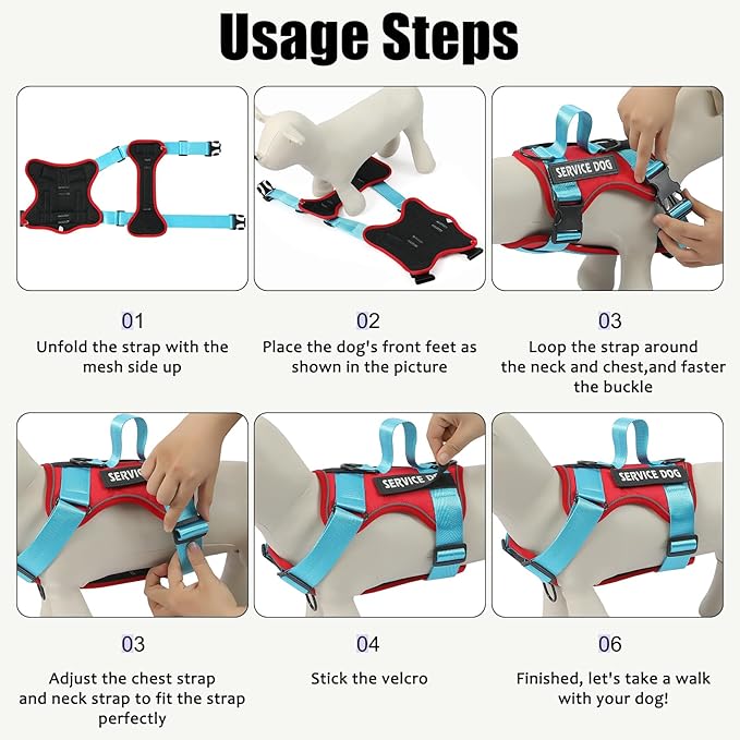 Demigreat Service Dog Harness, Reflective Dog Vest Harness with 5 PCS Patches, Adjustable Soft Oxford Pet Harness, Inner Layer Mesh, Easy to Control for Small Medium Large Dogs