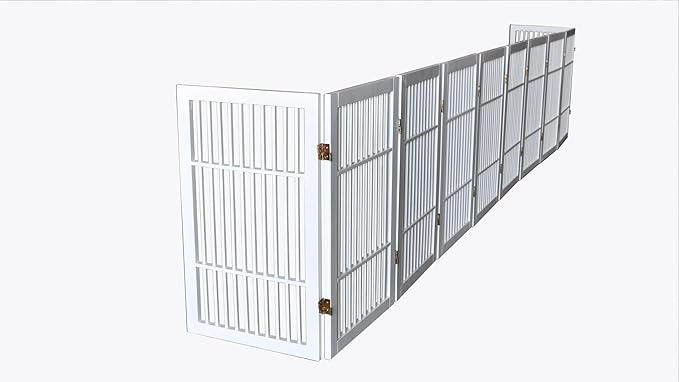 Pet Dog Gate Strong and Durable Freestanding Folding Acacia Hardwood Portable Wooden Fence Indoors or Outdoors by Urnporium (White Pet Gate, 10 Panel 30" Tall)