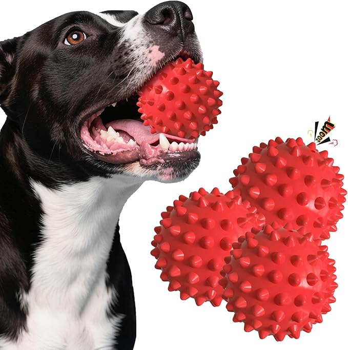 Apasiri Dog Balls Squeaky Dog Toys for Large Dogs, Dog Toys for Aggressive Chewers, Tough Spiky Dogs Ball, Floatable Rubber Pet Toys for Medium Breed, Beef Flavor, Pack of 3
