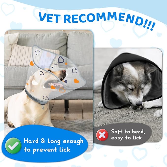 Dog Cone After Surgery - Soft, Comfortable, Adjustable Recovery Collar for Large, Medium, Small Dogs - Stop Licking with Soft Protect Edge (Love, L)