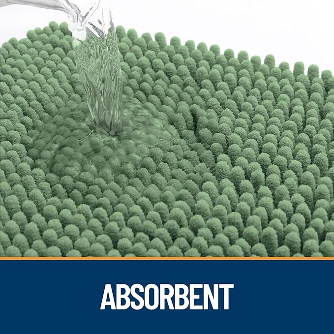 OLANLY Dog Door Mat for Muddy Paws 30x20, Paw Print Design, Absorbs Moisture and Dirt, Non-Slip Washable Doormat, Quick Dry Chenille Mud Mat, Entry Indoor Entryway Carpet, Olive Green and Black